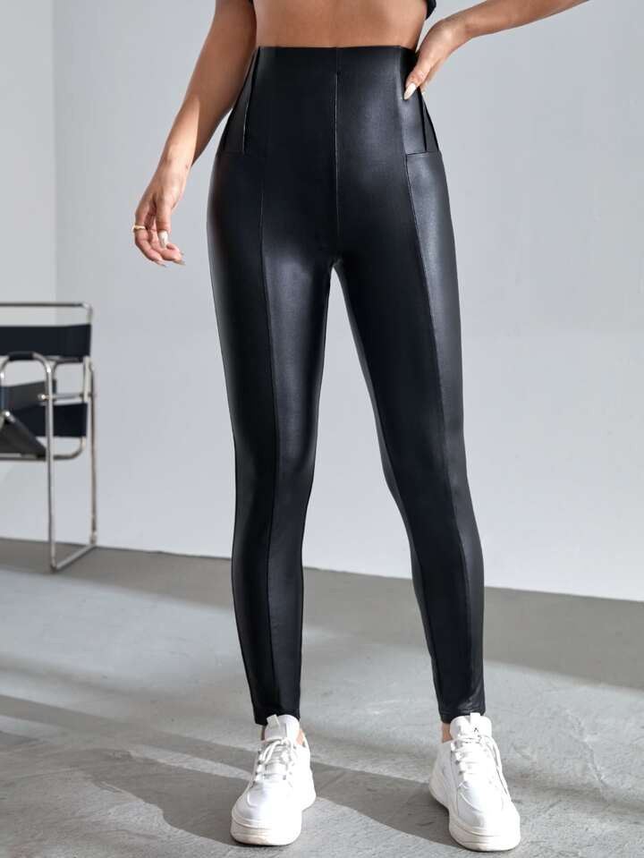 SHEIN Privé Solid PU Leather Leggings | SHEIN