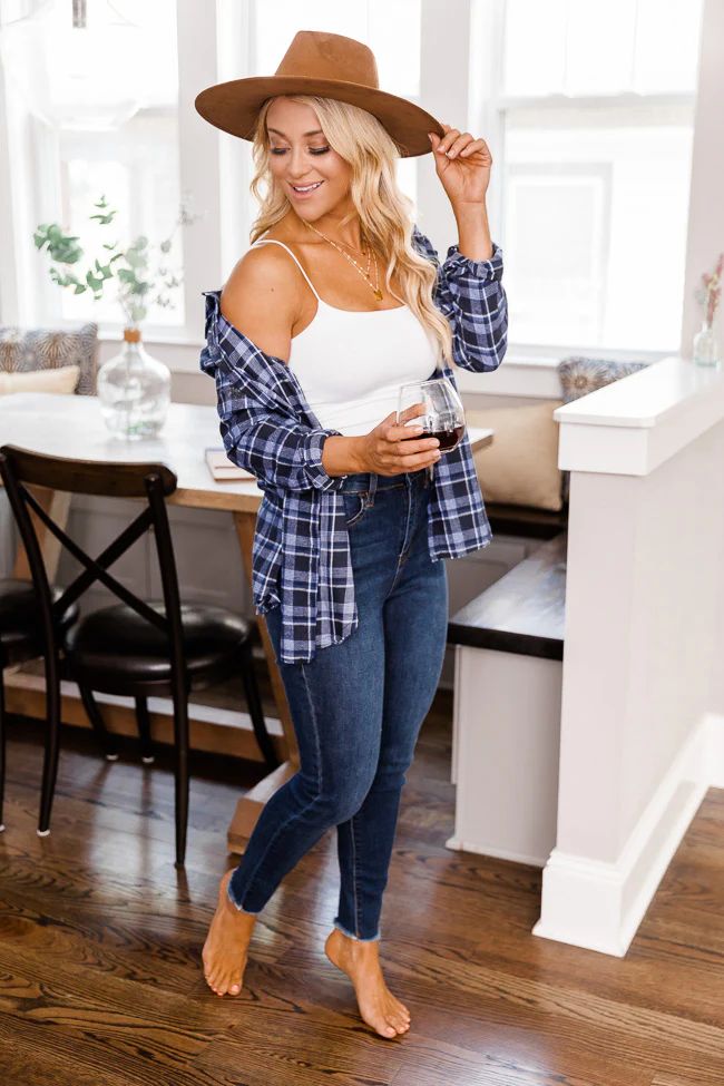 Wise Words Blue Frayed Hem Plaid Blouse | The Pink Lily Boutique