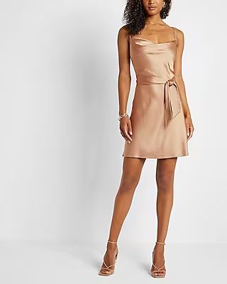 Conscious Edit Satin Cowl Neck Belted Slip Dress | Express