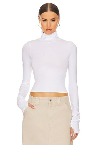 Helsa Long Sleeve Turtleneck in 2nd Skin Jersey in White from Revolve.com | Revolve Clothing (Global)