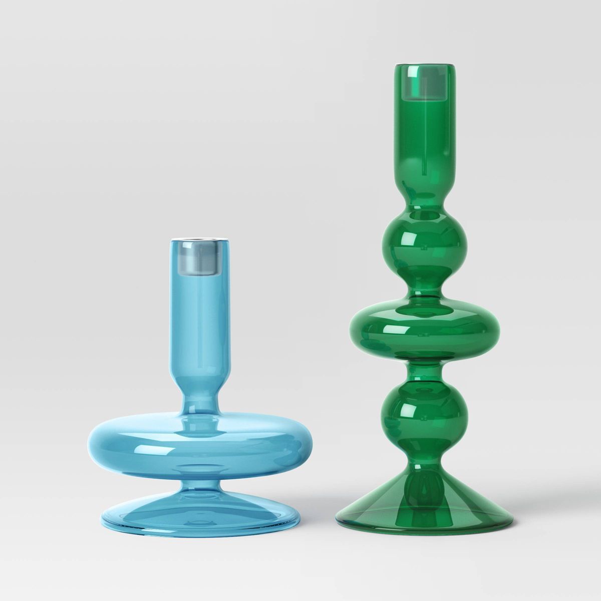 2pc Taper Glass Christmas Candle Holder Set Green/Blue - Wondershop™ | Target