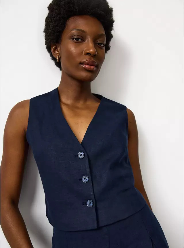 Navy Pure Linen Co-ord Waistcoat 16 | Tu Clothing