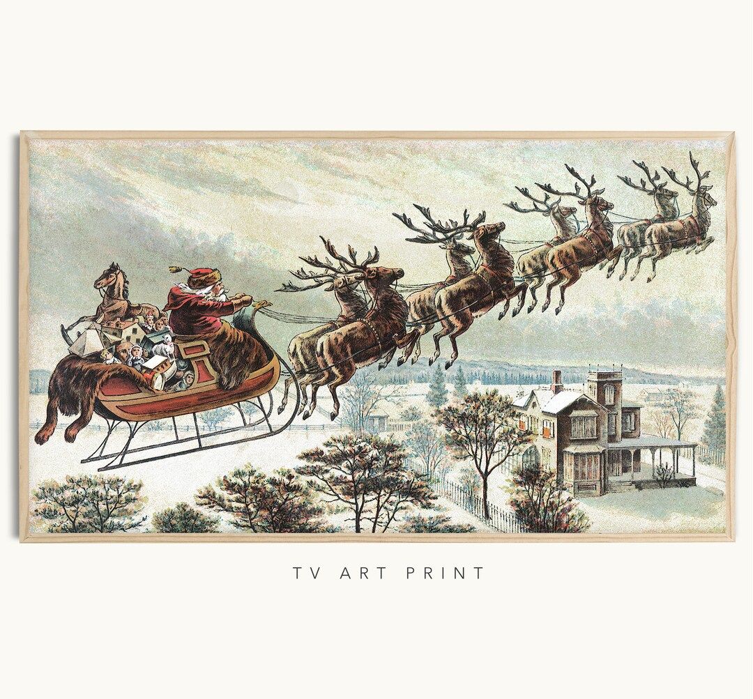 Samsung Frame TV art, Vintage Santa & Reindeer, Rustic, Mcgee, Winter, Snow, Minimal, Holiday, Ch... | Etsy (US)