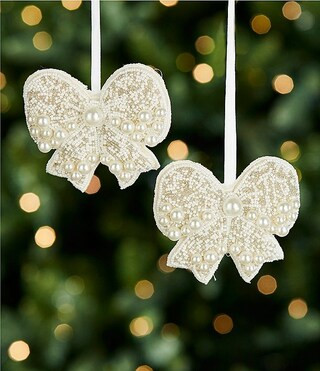 Southern Living Merry and Bright Collection Beaded Hand Embroidered Bow Ornament, Set of 2 | Dill... | Dillard's
