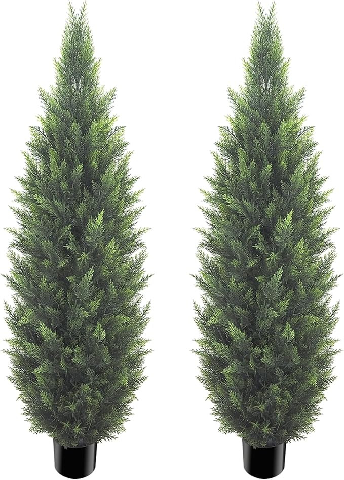 5FT Artificial Cedar Topiary Tree Lifelike Faux Cedar Pines Christmas Trees UV Rated Faux Shrubs ... | Amazon (US)