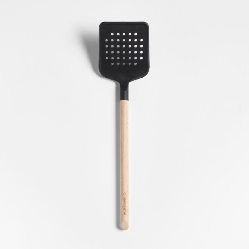 Crate & Barrel Wood and Black Silicone Slotted Turner + Reviews | Crate & Barrel | Crate & Barrel