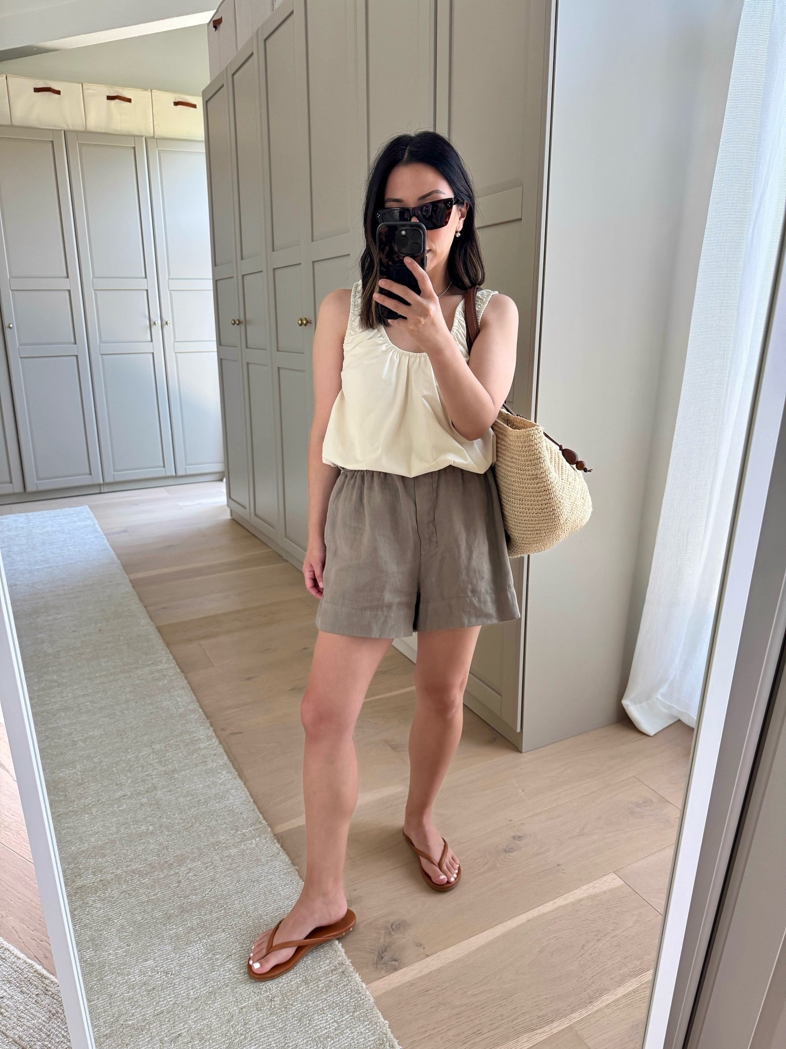 For super hot weather opt for looser pieces in lightweight fabrics - ditch the denim shorts and tight ribbed tanks. 

Zara tank small
Zara linen shorts small - old
Beek sandals 5
Hunting Season tote
Celine sunglasses
Dorsey James necklace 15”
Electric Picks earrings

summer outfits, summer style, petite style

#LTKmomlife #LTKootd #LTKPetite