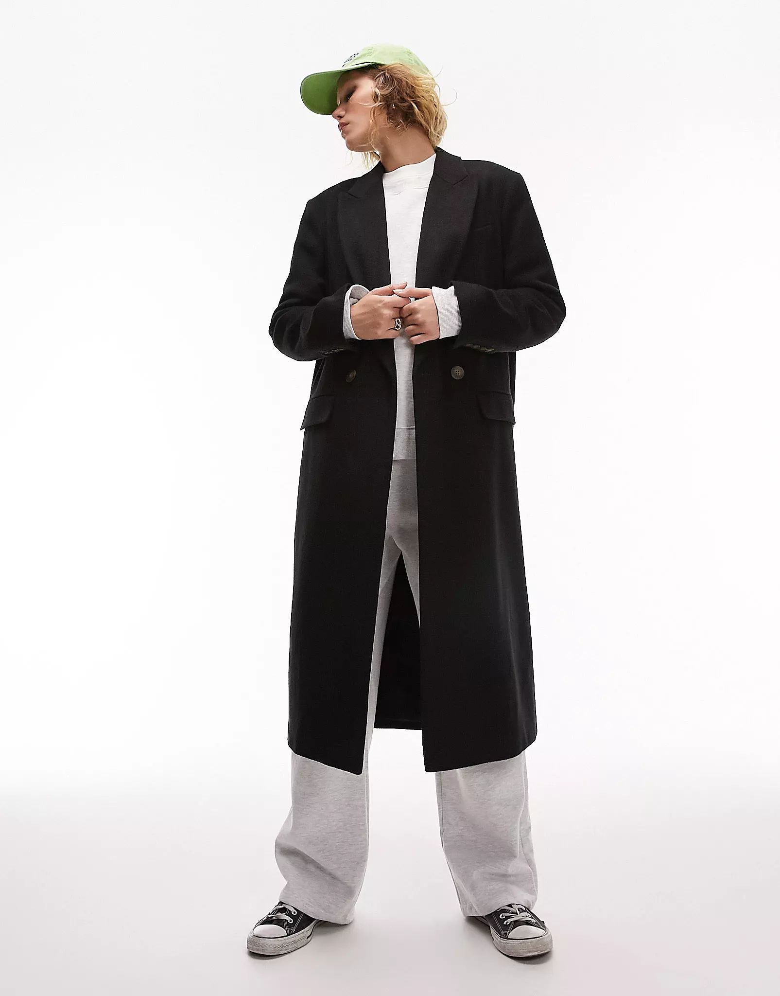 Topshop longline double breasted smart coat in black | ASOS (Global)
