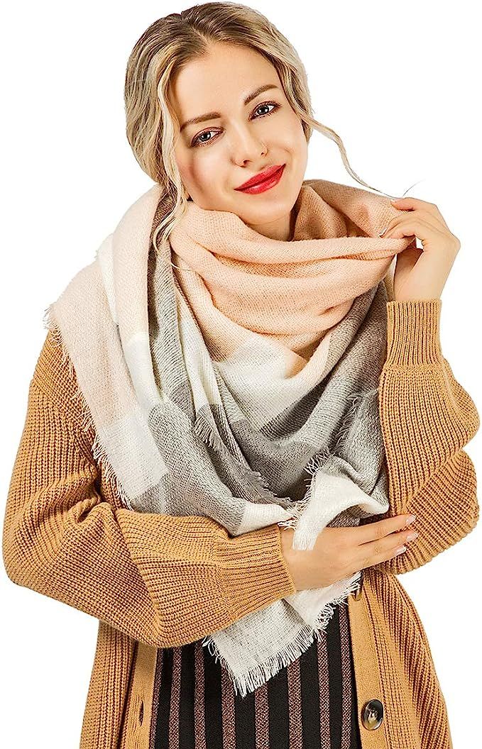 Women Scarf Winter Blanket Plaid Warm Soft Large Lattice Shawl Wrap | Amazon (US)