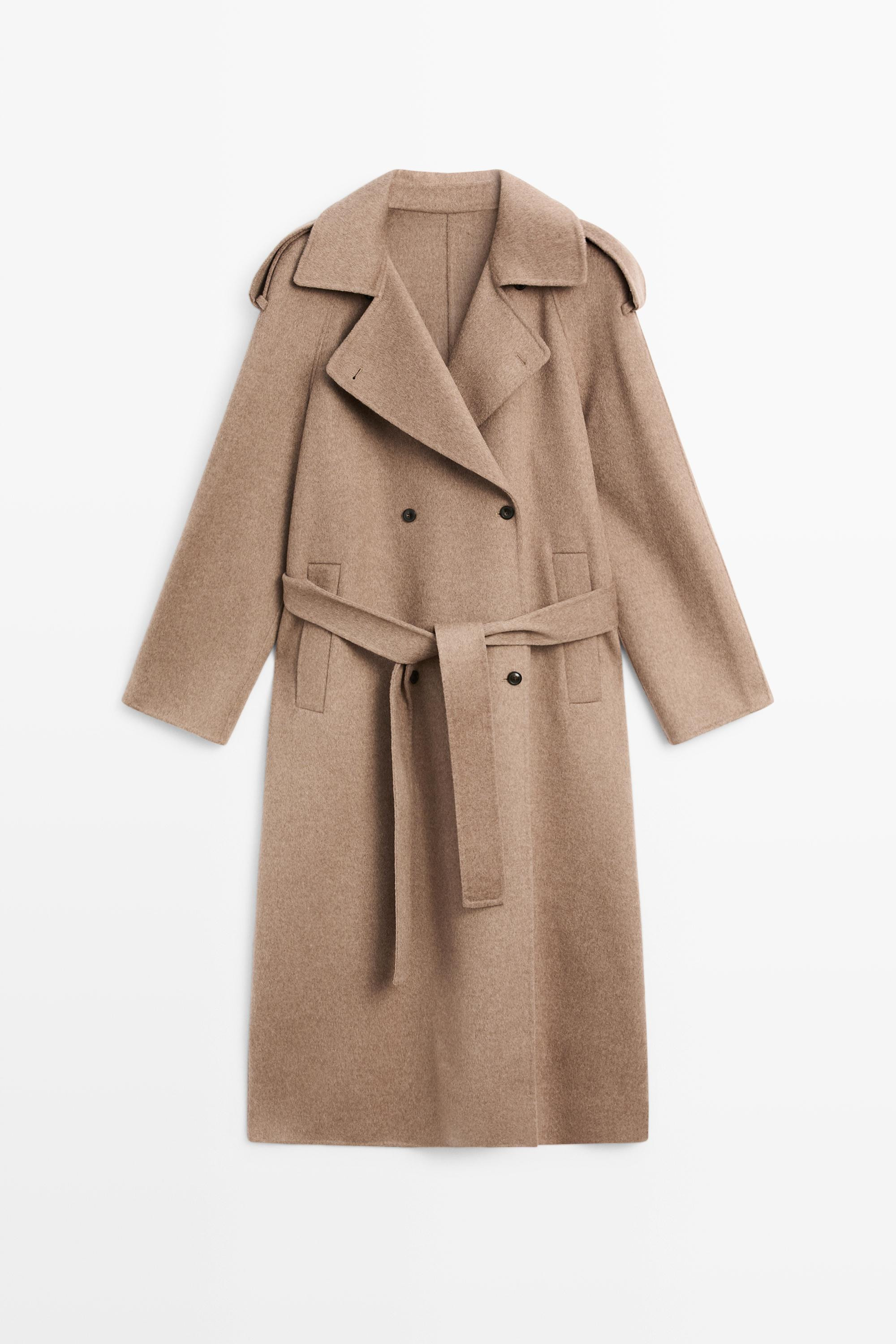 Long wool blend trench coat - TAUPE GREY | Massimo Dutti UK