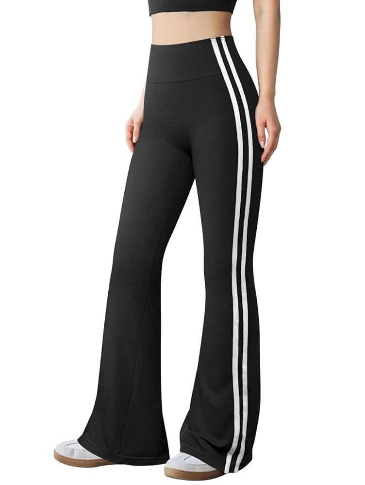 OQQ Yoga Pants Women High Waist Stripes Soft Casual Stretch Flared Bottoms Trousers | Amazon (US)