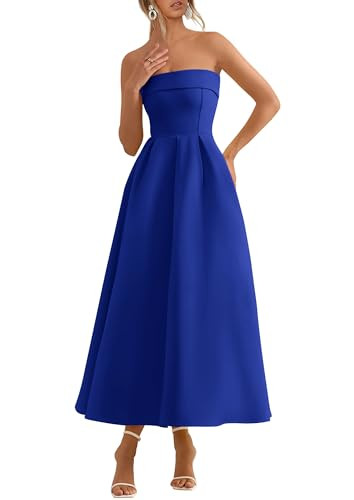 PRETTYGARDEN Cocktail Dresses for Women 2026 Summer Formal Elegant Tube Top Strapless Spring Wedding Guest Party Midi Dress(Royal Blue,XX-Large) | Amazon (US)