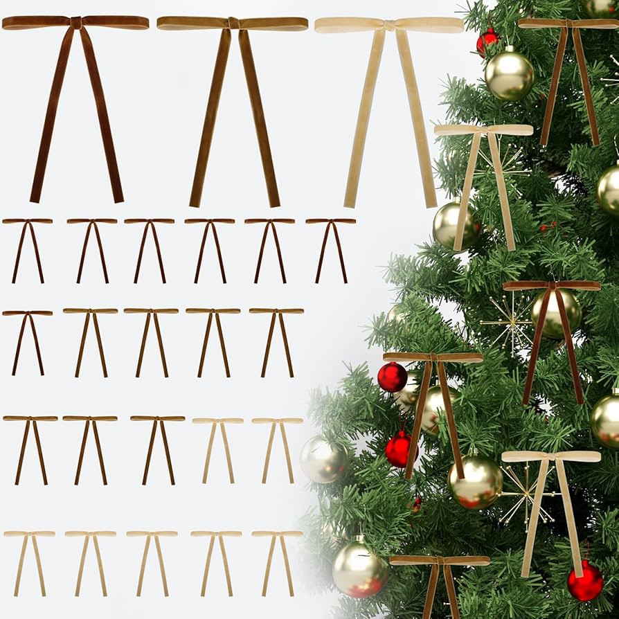 24 Pcs Velvet Christmas Bows, Christmas Wreath Bow Bulk Ribbon Velvet Wreath Bows Christmas Handm... | Amazon (US)