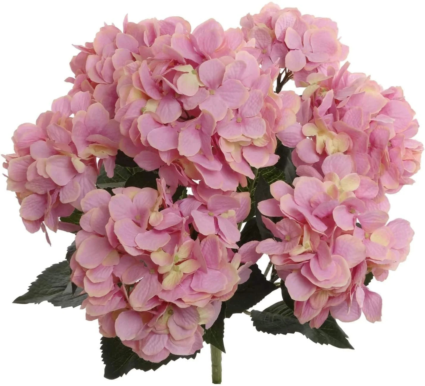 Floral Home 20" Artificial Natural Look Pink Hydrangea Silk Flower Bush, Seven Heads Per Bush, UV... | Walmart (US)