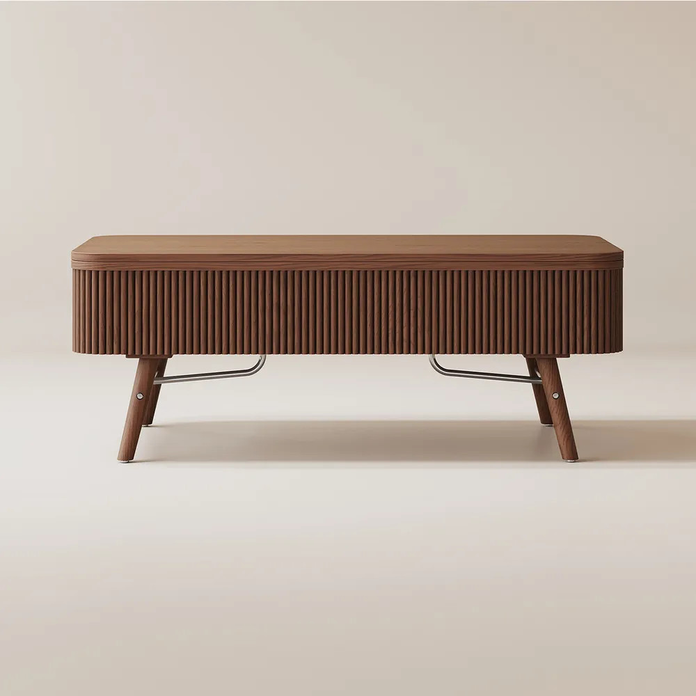 Hernest | 50 Inch Sofia Wood Rectangular Lift-Top Coffee Table with 2 Drawers and Ash Wood Legs | Hernest