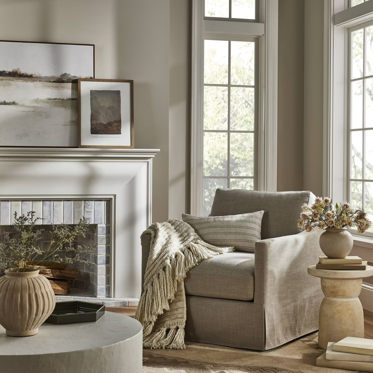 Vivian Park Upholstered Swivel Chair Mushroom Linen - Threshold™ designed with Studio McGee: Co... | Target