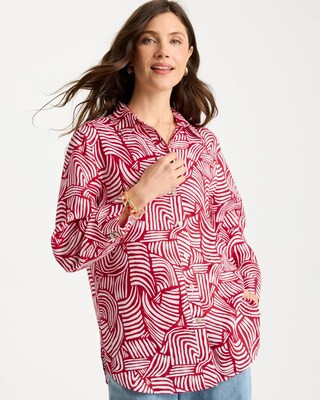 Women's No Iron Linen Geo Print Shirt in Cherry Lush | Chico's | Chico's