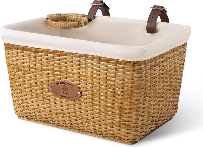 Amazon.com : GRANNY SAYS Bike Basket Front with Cup Holder for Women and Men, Natural Rattan Wick... | Amazon (US)