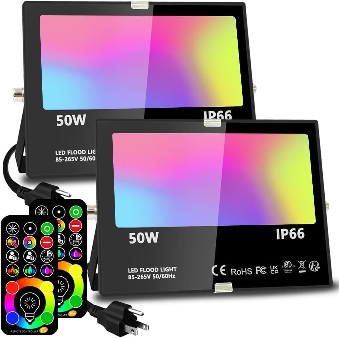 Led Flood Light 500W Equivalent, RGBW Led Outdoor Lights Colored Floodlight | Amazon (US)
