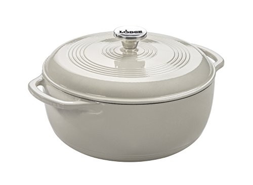 Lodge 3 Quart Enameled Cast Iron Dutch Oven with Lid – Dual Handles – Oven Safe up to 500° F or on Stovetop - Use to Marinate, Cook, Bake, Refrigerate and Serve – Oyster White | Amazon (US)
