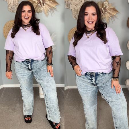 Edgy Spring OOTD 💜⚡️ Mesh long sleeve shirt, purple boxy crop top, acid wash straight jeans. Crop: XXL
Long sleeve: XL
Jeans: 16 plus 

#LTKSeasonal #LTKplussize #LTKstyletip