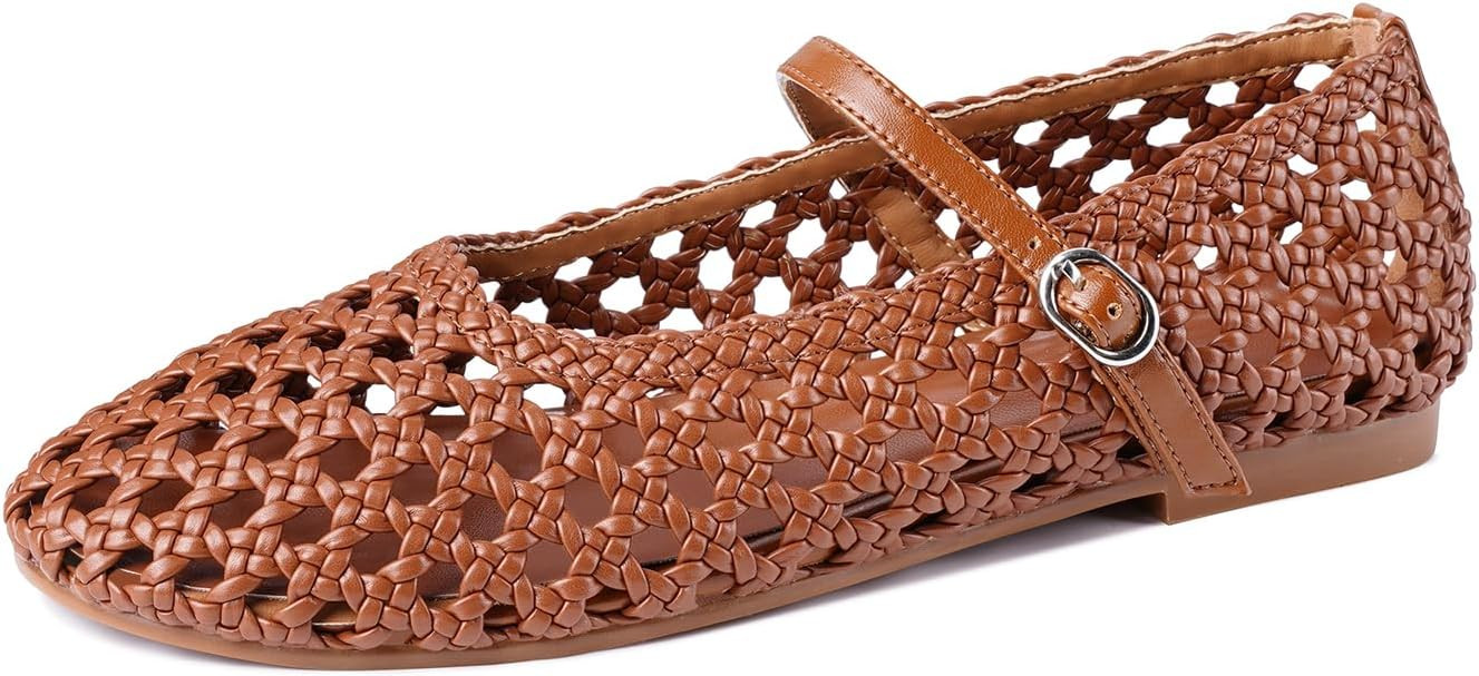 Mesh Ballet Flats for Women Round Toe Fishnet Ballerina Flats Buckle Strap Casual Comfortable Off... | Amazon (US)