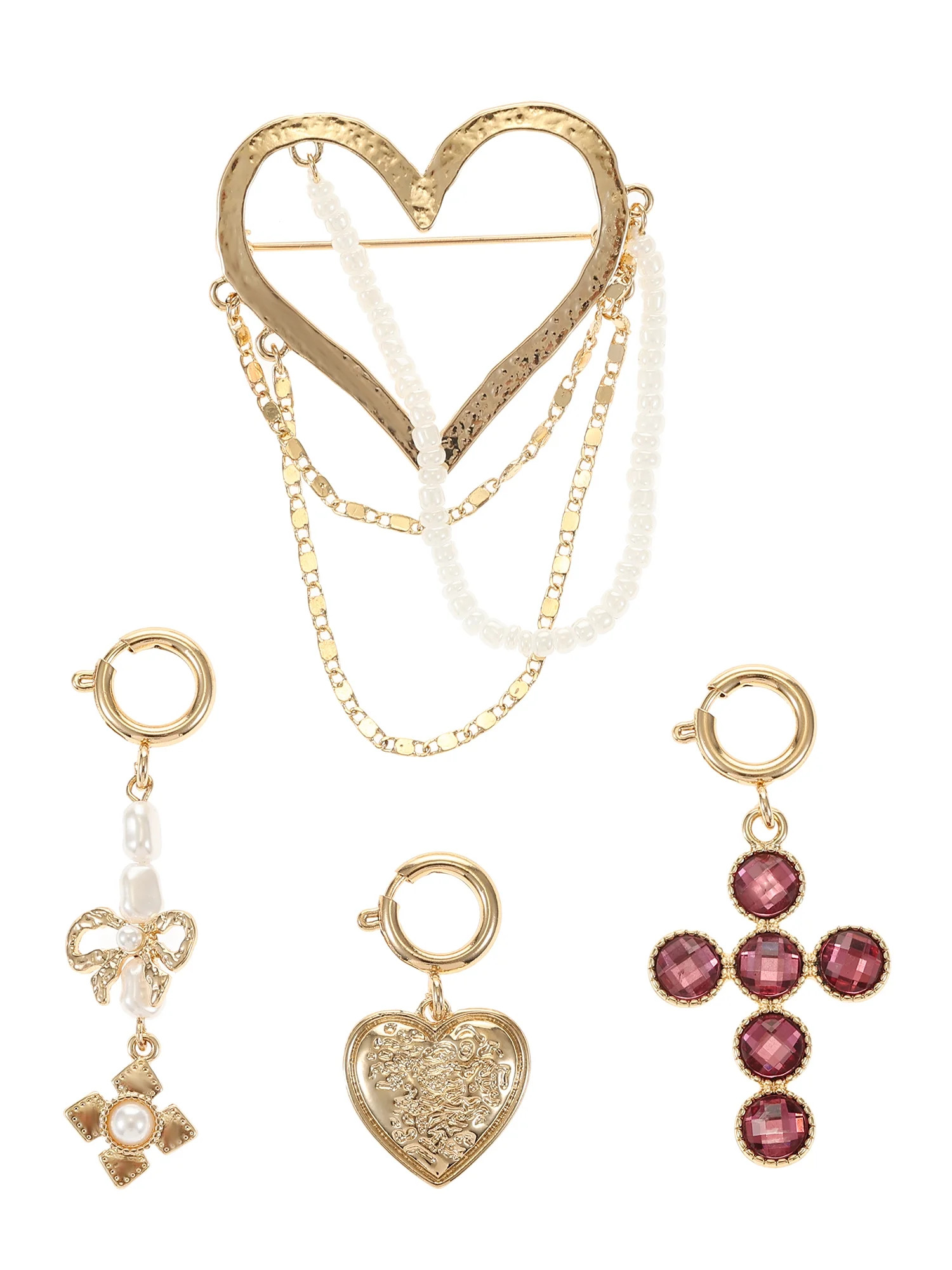 No Boundaries Goldtone Heart Brooch with Interchangeable Charms, 4 Pieces | Walmart (US)
