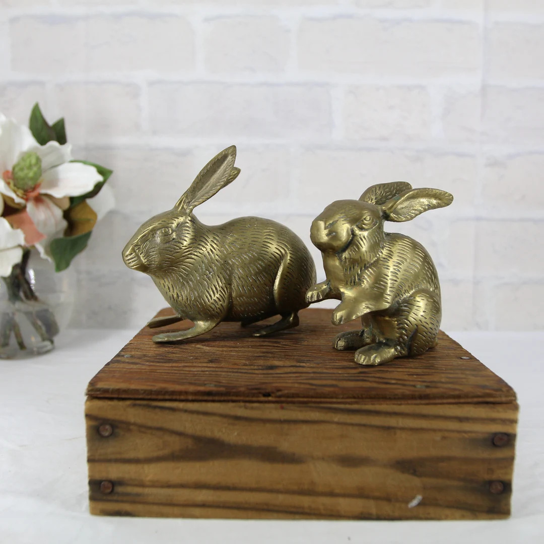 VINTAGE BRASS RABBITS bookends or bunny table decor, animal collectible, mid century gift  for co... | Etsy (US)
