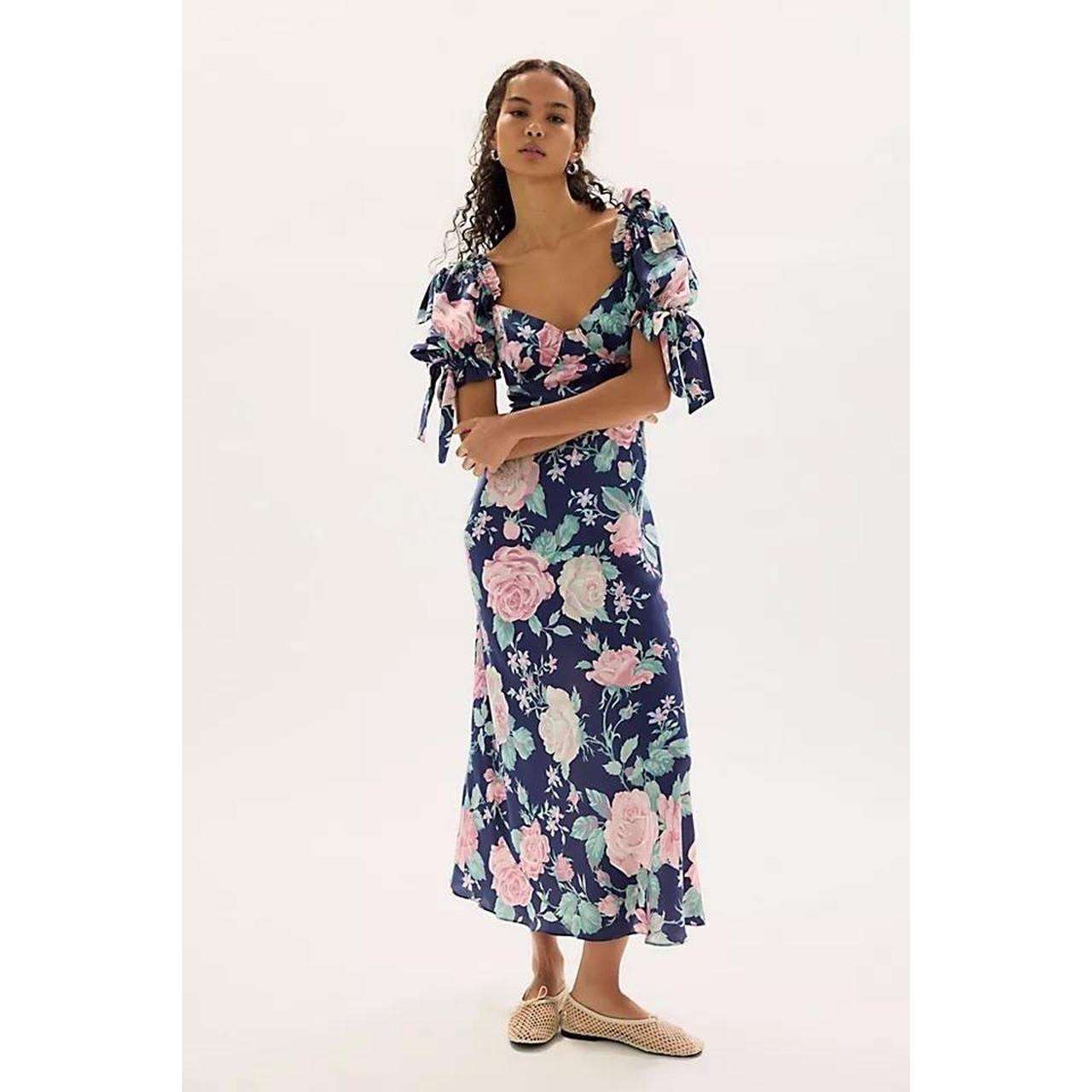 Selkie Women's Midi Dress - Navy/Pink | Depop US