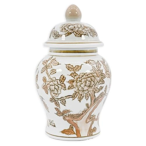 Galt International 8" Home Decor Ceramic Ginger Jar with Lid - Tea Storage, Decorative Centerpiece Accent Jar Jingdezhen Chinese Style Porcelain (Brown & White) | Amazon (US)