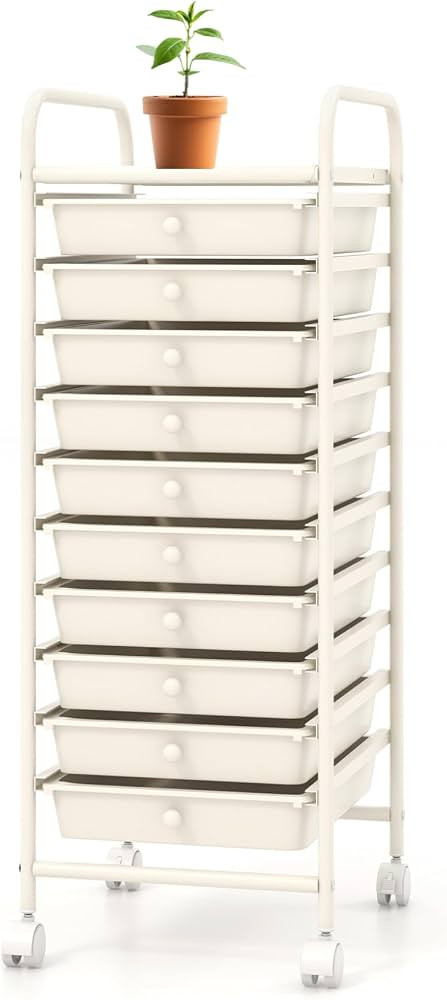 Storage Cart, Rolling Utility Cart with 10 Drawers, Portable Handles & Lockable Wheels, Mobile Pa... | Amazon (US)