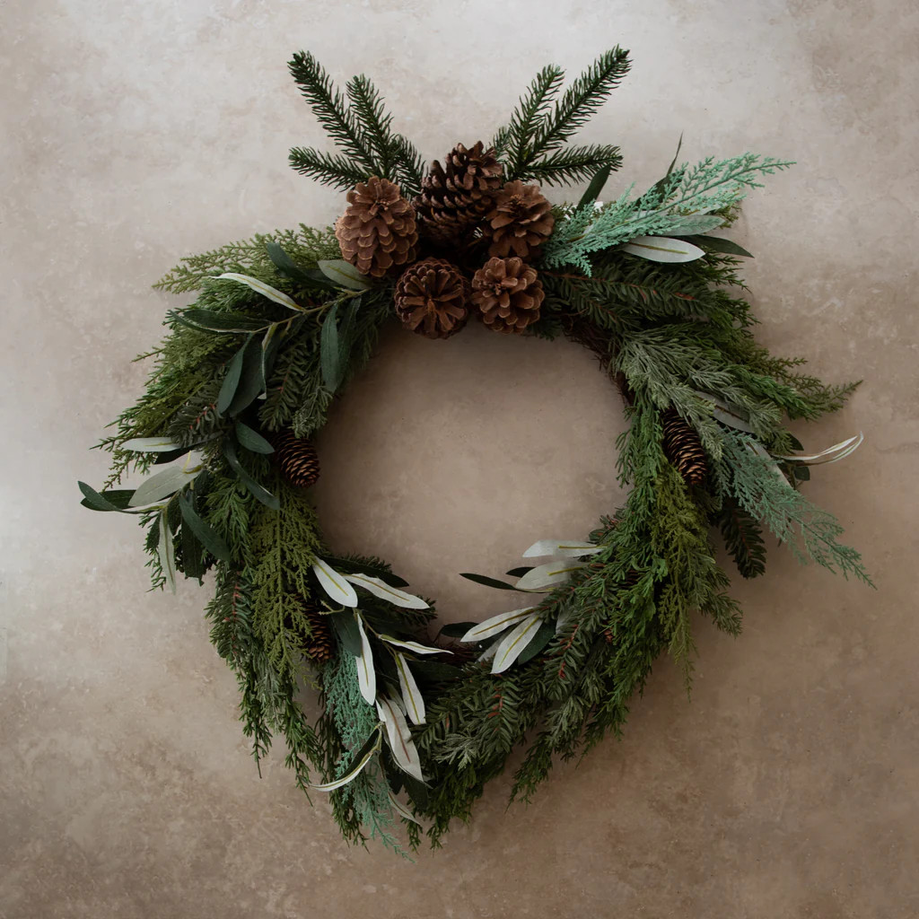 Winter Pine, Eucalyptus & Olive Leaf Wreath | Monika Hibbs Home