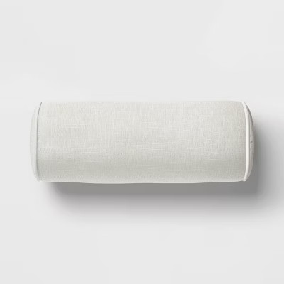 20"x8" Solid Cylinder Outdoor Bolster Pillow with Contrast Piping Tan - Threshold™ designed with Studio McGee | Target