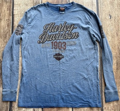 HARLEY DAVIDSON OMBRE LONG SLEEVE T-SHIRT GLACIER MT BLUE MENS MEDIUM EXCELLENT | eBay US