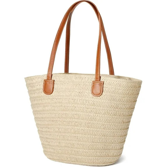 Gocvo Straw Beach Bag for Womens, Crossbody Shoulder Tote Bag with Zipper Vacation Purse for Summ... | Walmart (US)