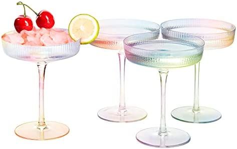 Ribbed Coupe Cocktail Glasses 8 oz | Set of 4 | Classic Manhattan Glasses For Cocktails, Champagn... | Amazon (US)