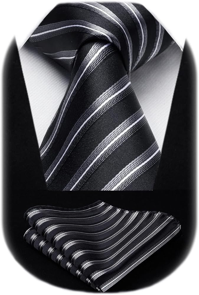 HISDERN Stripe Tie Mens Ties with Pocket Square Set Classic 3.4'' Silk Formal Necktie Handkerchie... | Amazon (US)