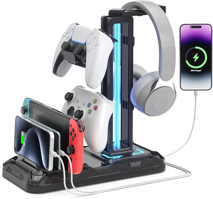KDD Headset Stand with Charging Station - Detachable Controller Holder with 9 Light Modes - Rotat... | Amazon (US)
