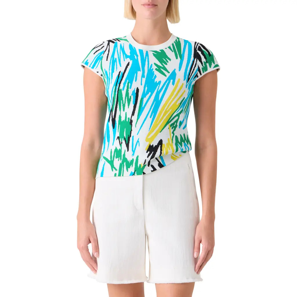 Akris punto Fitted Scribble Jacquard Sweater in Cream-Multi at Nordstrom, Size 12 | Nordstrom