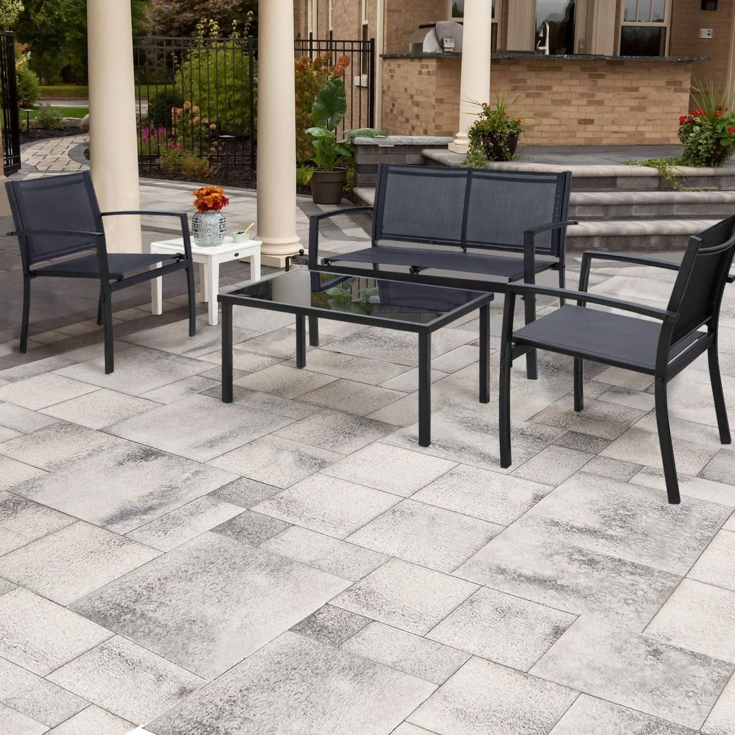 Lacoo 4 Pieces Patio Indoor Furniture Outdoor Patio Furniture Set Text Ilene Bistro Set Modern Co... | Walmart (US)