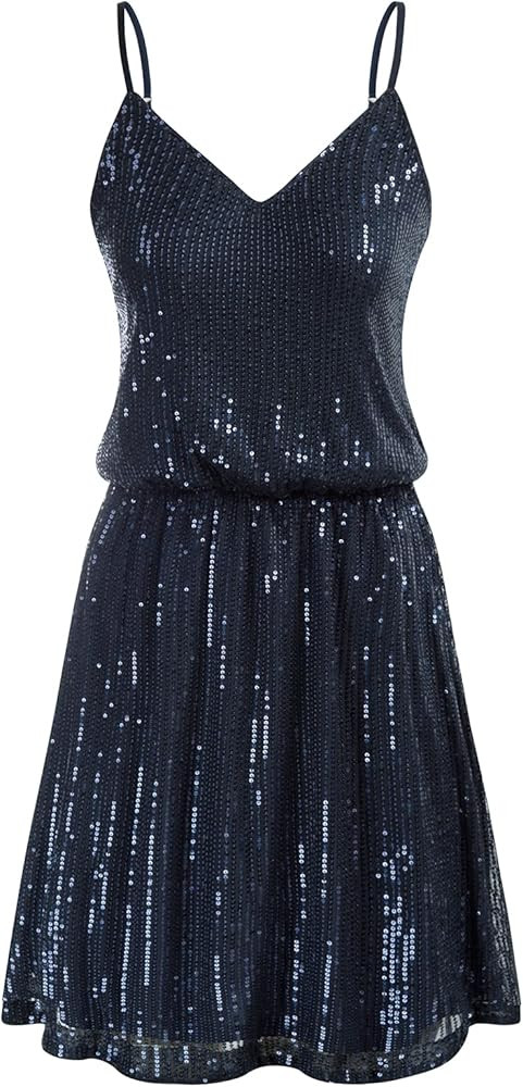GRACE KARIN Women Spaghetti Strap Layered Dress Sleeveless Adjustable Strap Sequin Dress | Amazon (US)