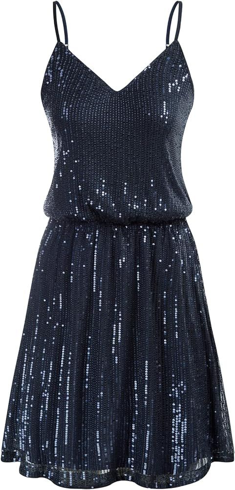 GRACE KARIN Women Spaghetti Strap Layered Dress Sleeveless Adjustable Strap Sequin Dress | Amazon (US)