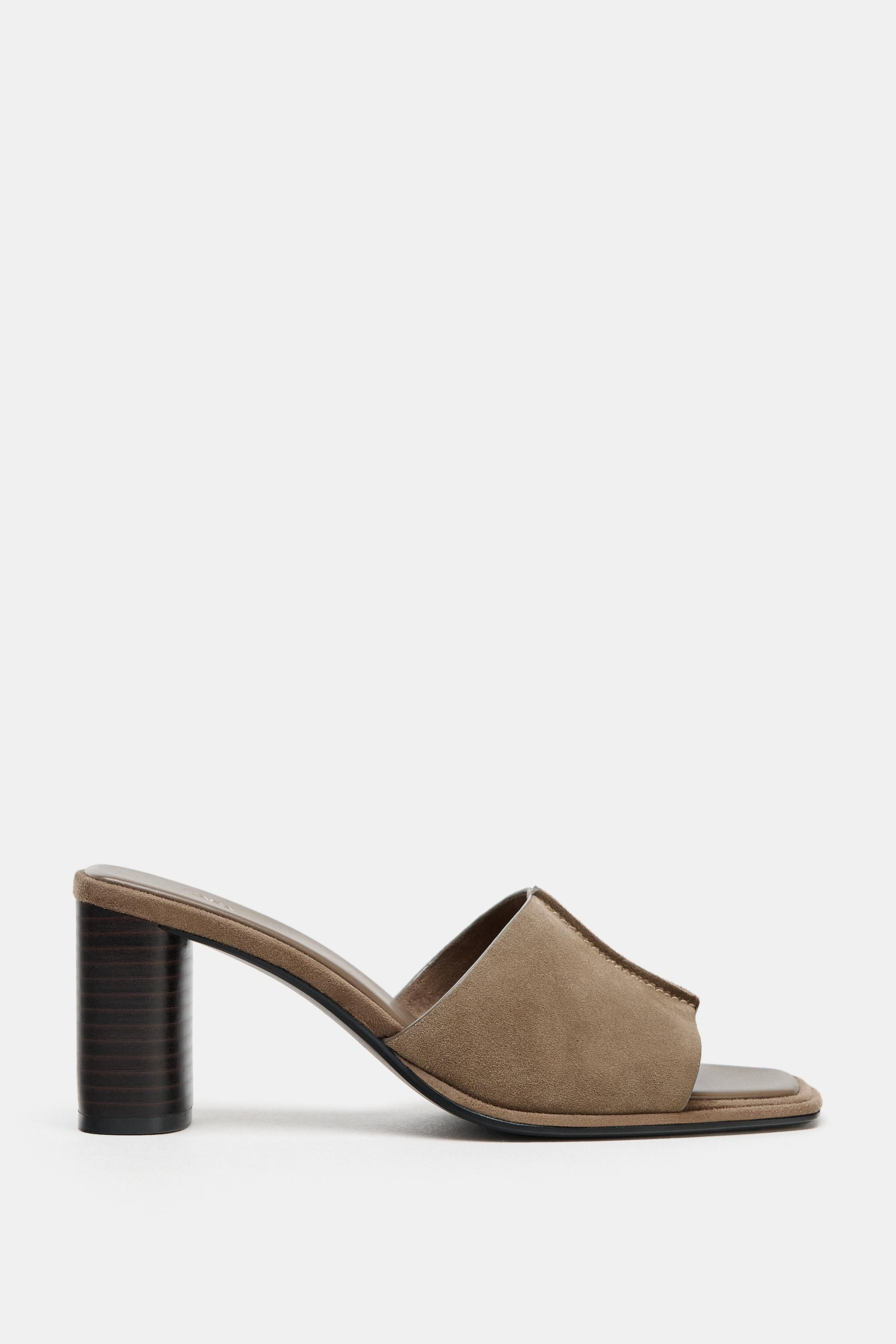 SANDALES À TALONS EN CROÛTE DE CUIR | Zara FR