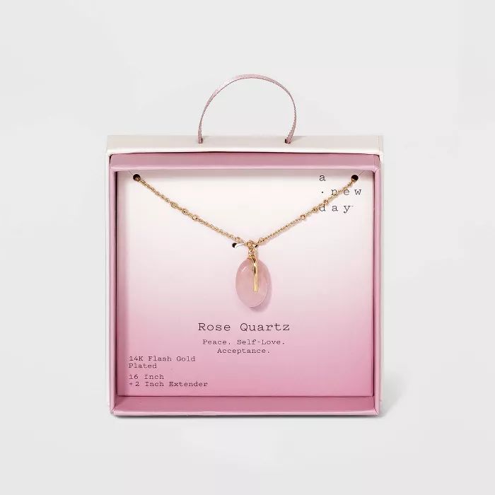 Silver Plated Rose Quartz Pendant Necklace - A New Day™ Gold | Target