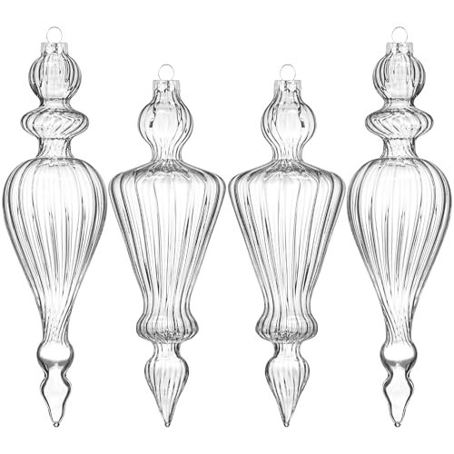 KI Store Clear Mercury Glass Christmas Ornaments Set of 4 Large Hanging Christmas Icicles Finials for Xmas Tree Decoration Holiday Décor | Amazon (US)