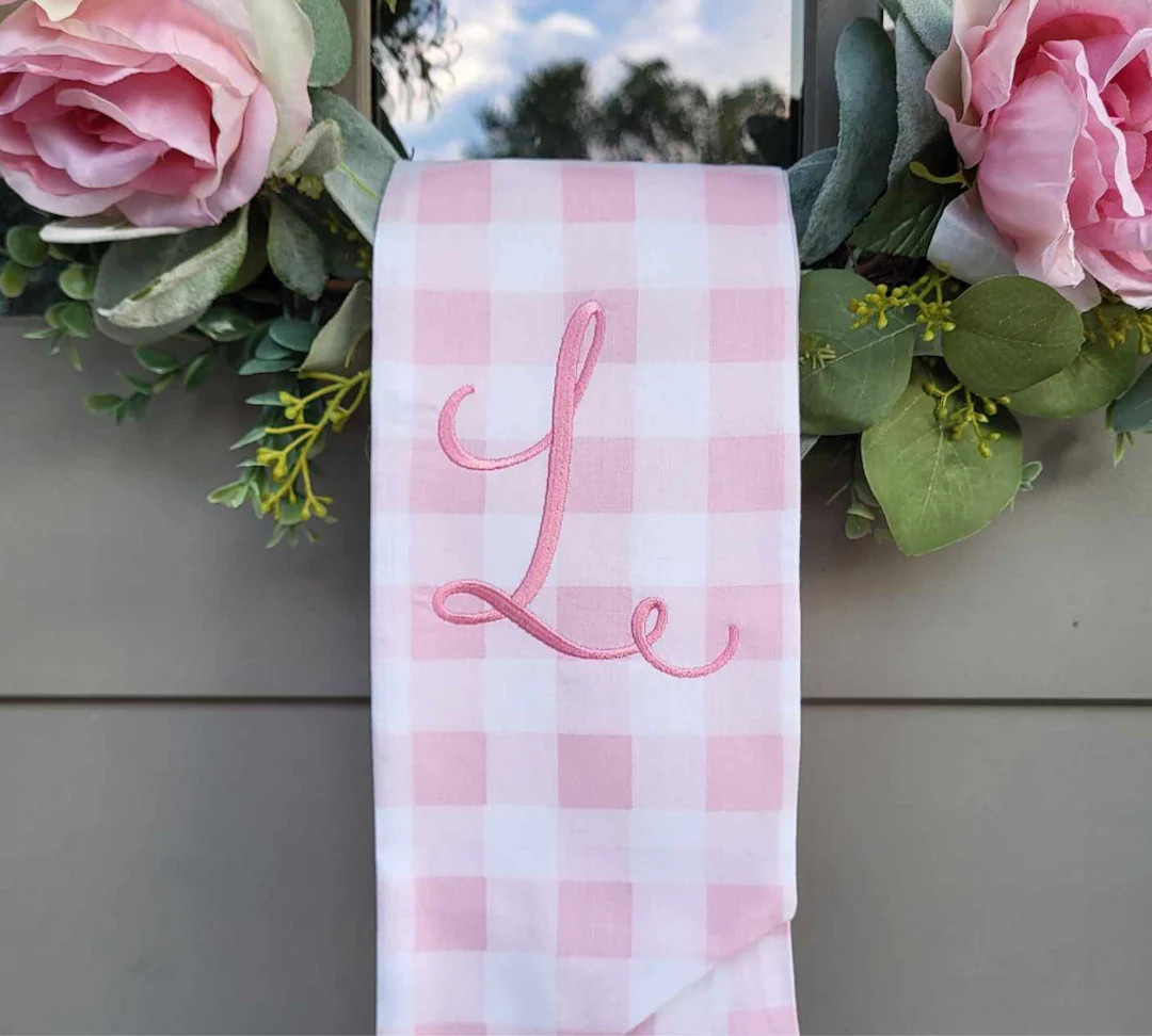 Wreath Sash Pink Plaid Easter Wreath Scarf for Front Door Pink Buffalo Check Baby Shower Girl Per... | Etsy (US)
