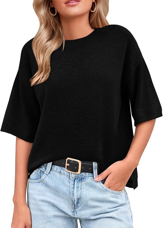 GREAIDEA Womens Short Sleeve Sweater Oversized Crewneck Cozy Knit Pullover Tops Trendy 2026 Busin... | Amazon (US)