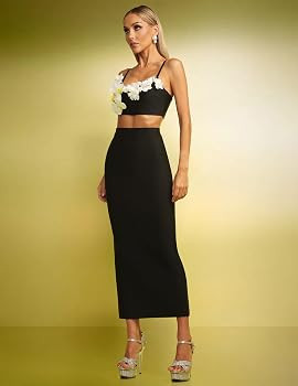 BELLA BARNETT Maxi Refined Slim Flowers Spaghetti Strap Bandage Vacation Evening Two Piece Skirt ... | Amazon (US)