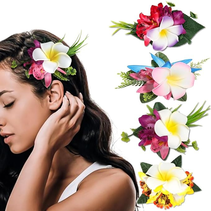 Ahoney 4 Pieces Plumeria Flowers Hair Clips for Women Girls, Hawaiian Artificial Flower Hair Barr... | Amazon (US)