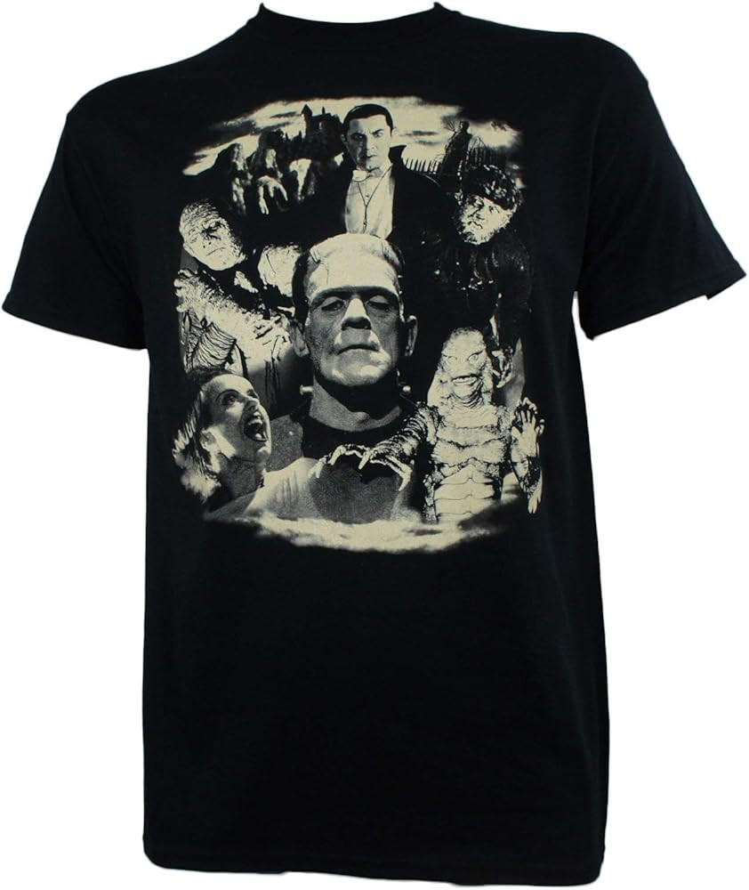 Universal Monsters Mens Collage Dracula Frankenstein Bride Glow T-Shirt | Amazon (US)